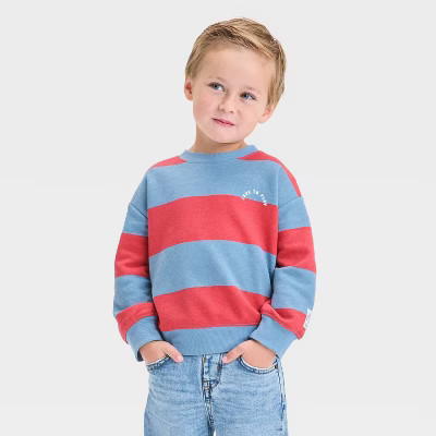 Toddler Boys' Striped French Terry Sweatshirt - Cat & Jack™ Red/Blue | Target