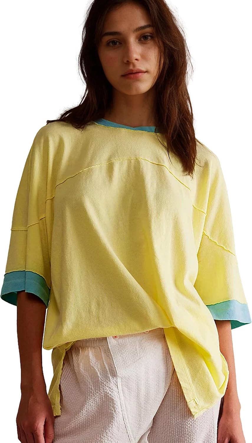 Womens 3/4 Length Sleeve Casual Loose Fit Summer Tee Shirt Basics Cotton t Shirts Trendy Tops | Amazon (US)