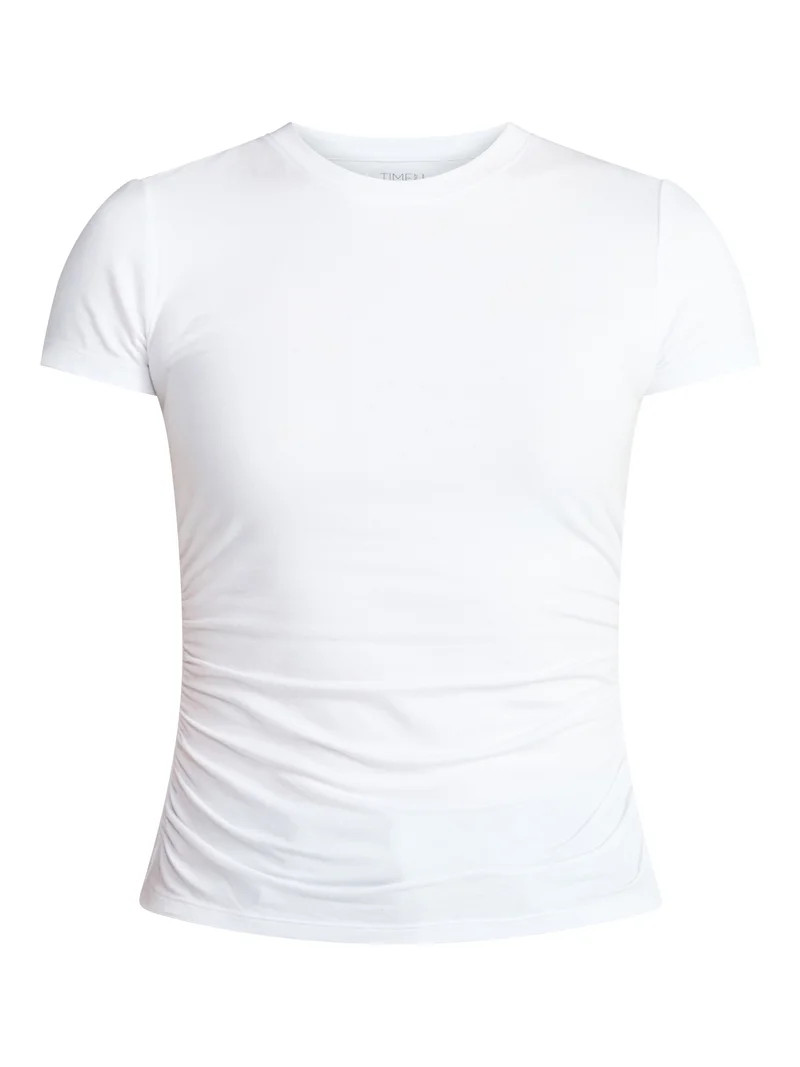 Time and Tru Women’s Ruched Tee with Short Sleeves, Sizes XS-XXXL | Walmart (US)