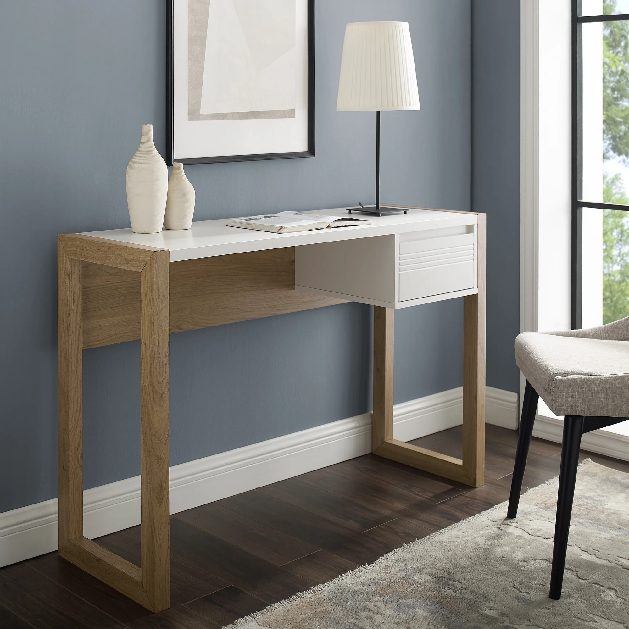 Manor Park Modern Grooved Drawer Writing Desk, English Oak and Solid White | Walmart (US)