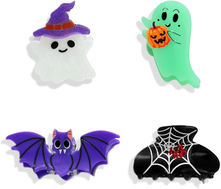 4 Pack Halloween Hair Claw Clips For Women Cute Ghost Bat And Spider Web Claw Nonslip Halloween H... | Amazon (US)