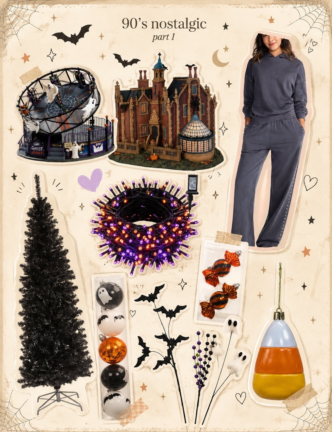Halloween decor. Halloween home. Halloween tree. Halloween village
