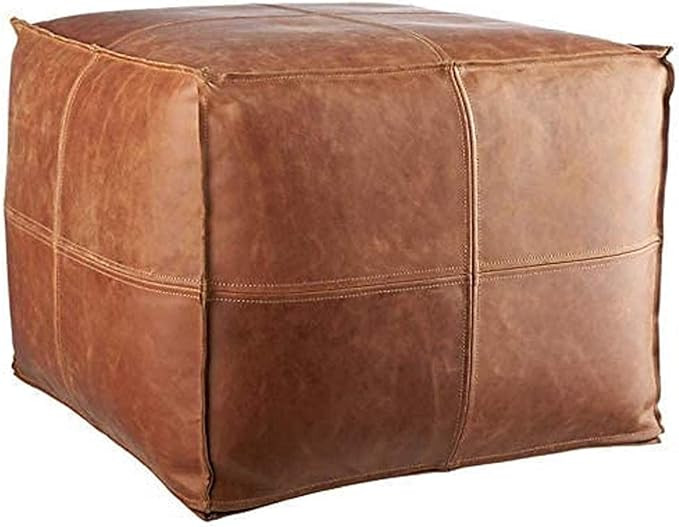 LEATHEROOZE Handmade Unstuffed Leather Ottoman Pouf Seat Boho Moraccon 18x18x14” Living Room Be... | Amazon (US)