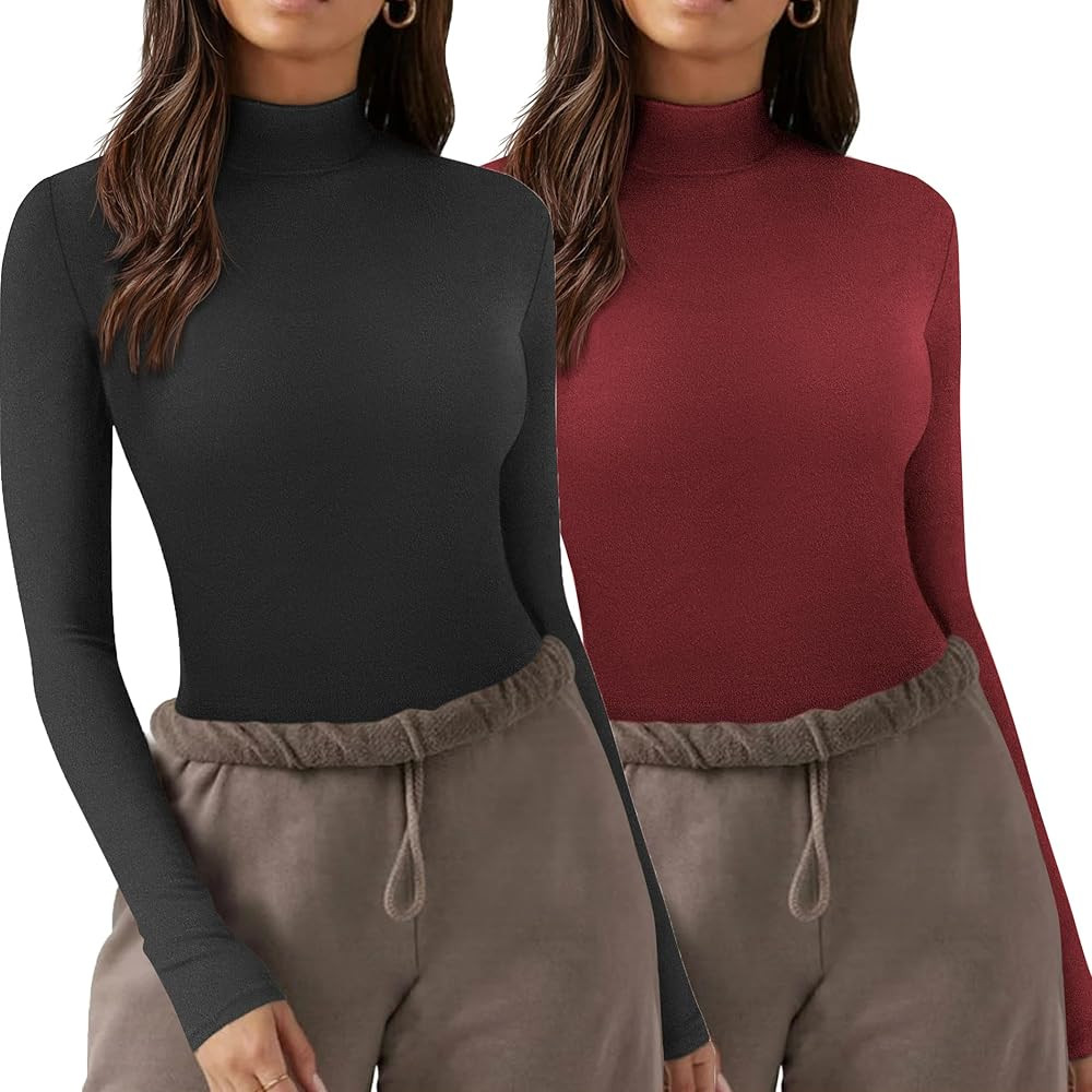 Zeagoo Womens Long Sleeve Shirts Mock Neck Turtleneck Slim Fitted Basic Crop Tops 2024 Fashion Ca... | Amazon (US)