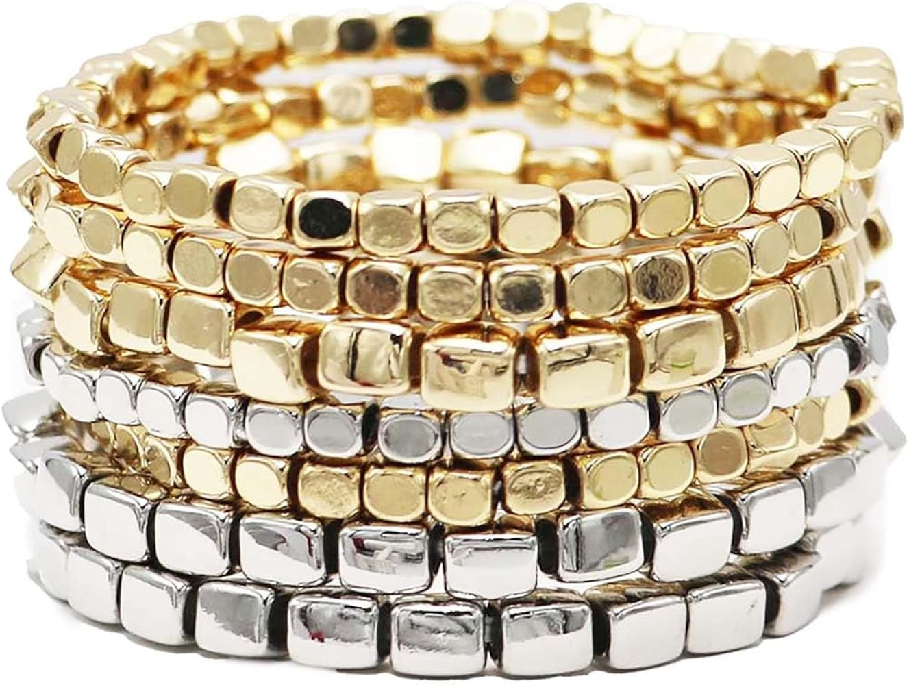 Rosemarie Collections Chunky Nugget Multi-Strand Bracelet Beads - Silver & Gold Bracelets Stack f... | Amazon (US)
