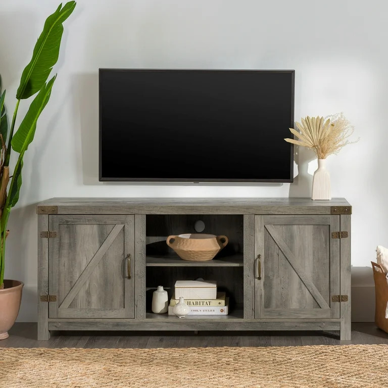 Woven Paths Modern Farmhouse Barn Door TV Stand for TVs up to 65", Grey Wash | Walmart (US)
