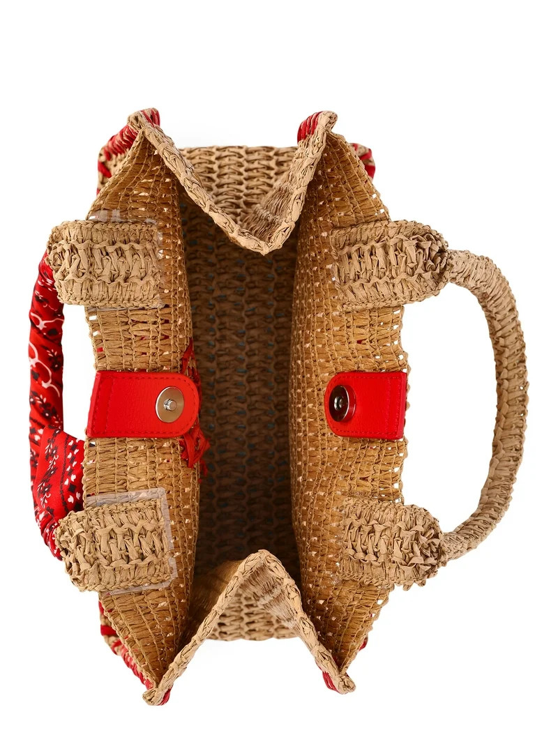 No Boundaries Women's Beach Icons Mini Straw Tote Bag, Natural with Lobster Embroidery | Walmart (US)