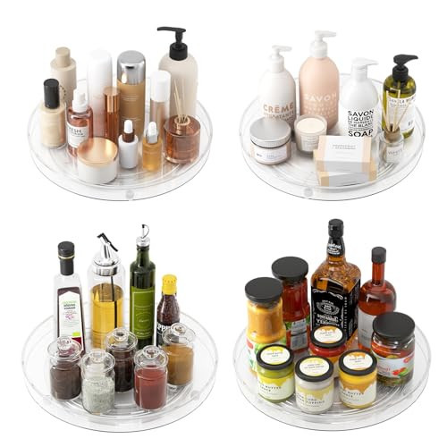 Slow Slog 4 Pack Clear Lazy Susan Organizer, 11in Rotating Turntable Organizer, Cabinet Turntable Organizer, Rotating Lazy Susan for Kitchen, Fridge, Bathroom, Vanity Countertop | Amazon (US)