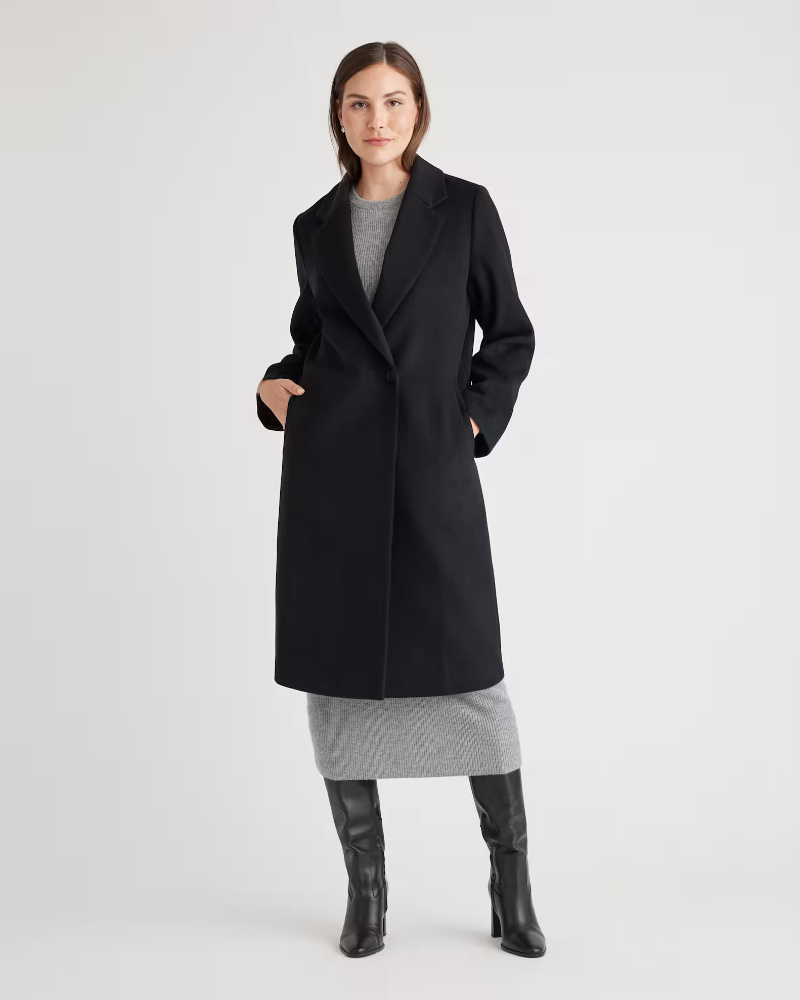 Italian Wool Classic Single-Breasted Coat in Black | Quince