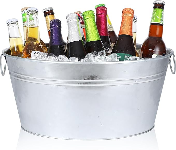 Ice Bucket, Oval Beverage Tub, Galvanized Bucket and drink Cooler for Parties, Ice Tub with Handl... | Amazon (US)