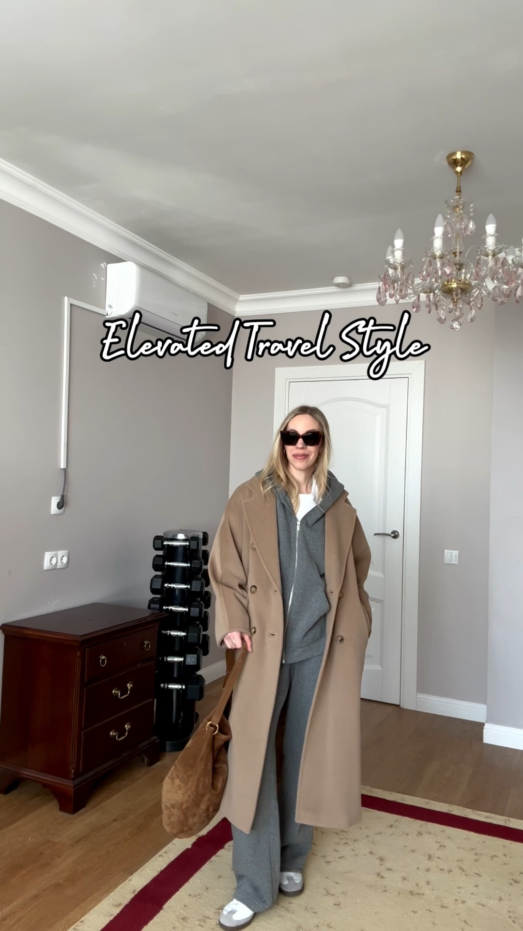 Travel style, chic airport outfit, gray sweatsuit, camel coat, spring outfit, Saint Laurent suede bucket bag, Adidas Samba sneakers 

#LTKTravel #LTKOver40 #LTKspring