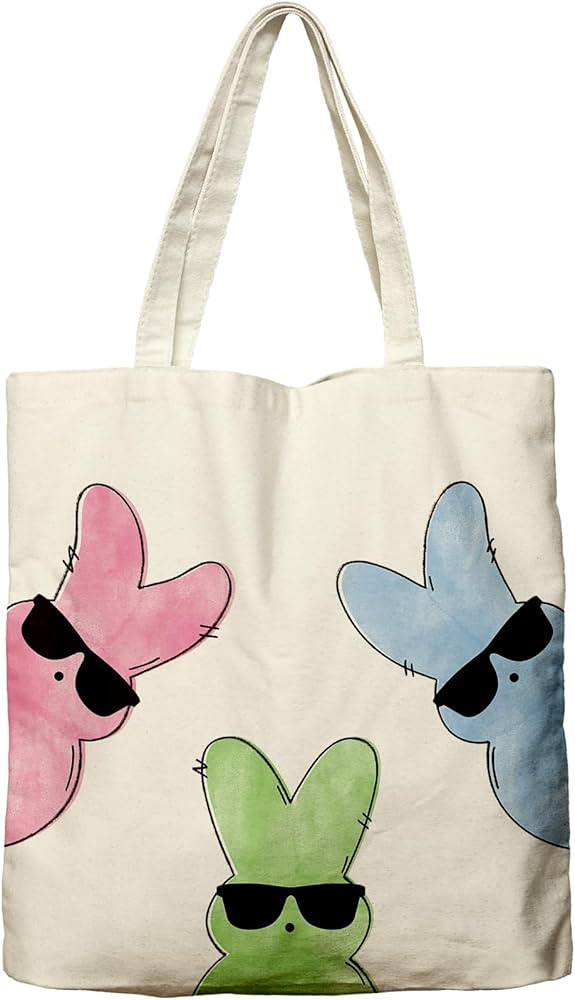 Dlzdn Easter Bunny Canvas Tote Bag For Women Aesthetic Funny Peeps Rabbit Tote Bag Shopping Groce... | Amazon (US)
