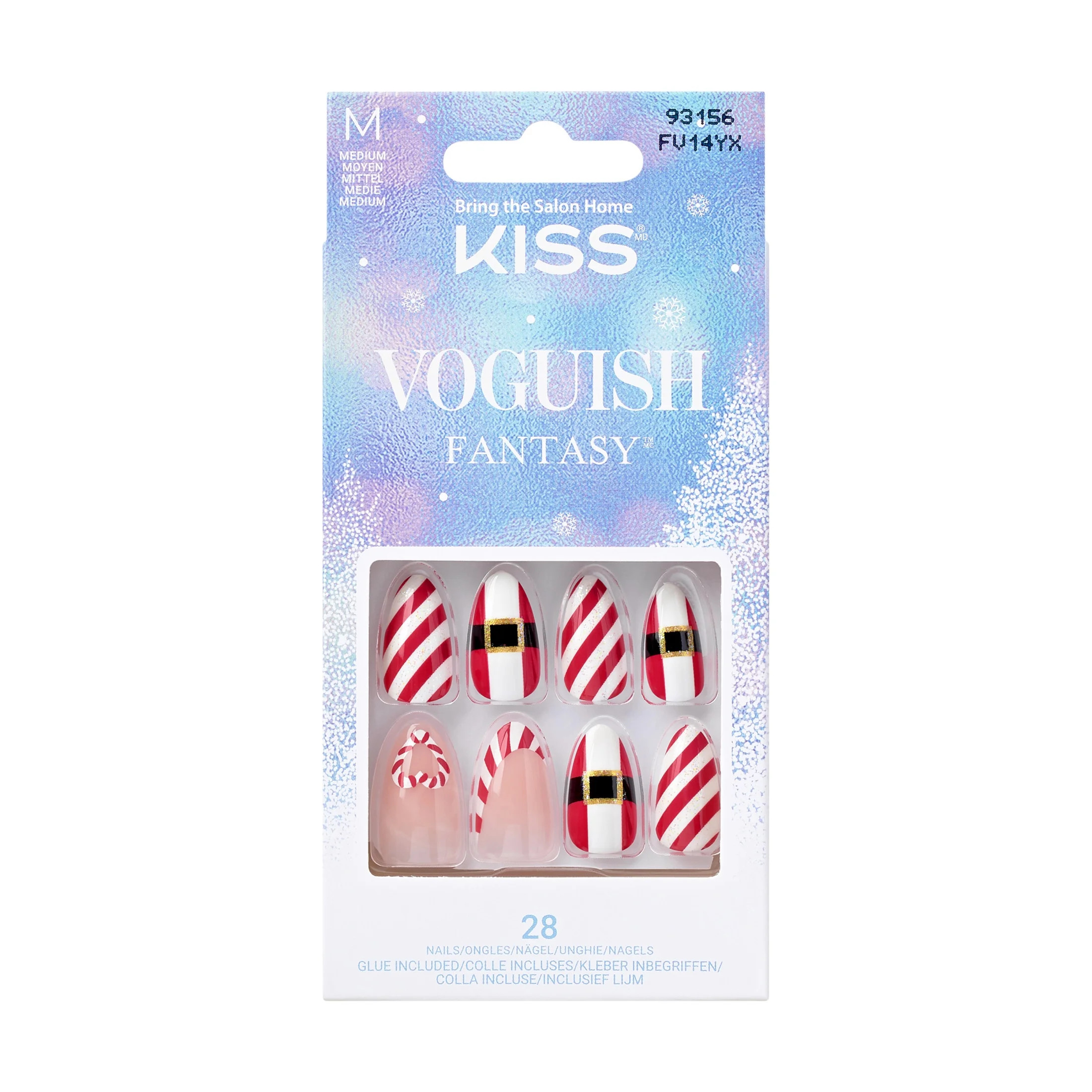 KISS Voguish Fantasy Holiday, Press on Nails, Jolly Jolly, Red, Medium Almond, 28 Count | Walmart (US)