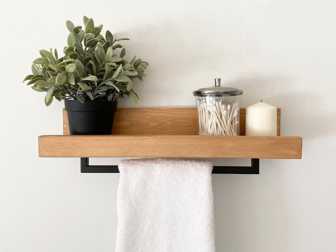 Bathroom Towel Rack Shelf, Floating Shelf Hand Towel Holder, Bathroom Decor, Towel Hanger, Bathro... | Etsy (US)