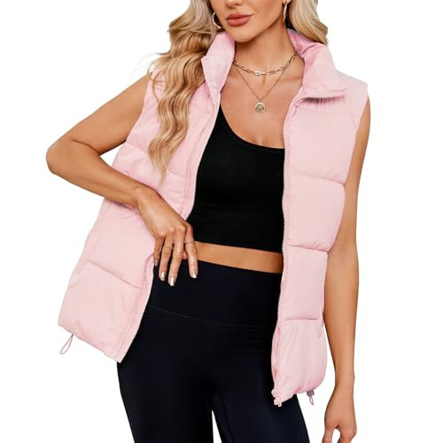Century Star Pink Puffer Vest for Women's Outerwear Vests Puffy Oversized 2024 Quilted Vest Top Jacket Coat Warm Fall Winter Gilet Sleeveless Zip Girls Puffer Vest Small | Amazon (US)