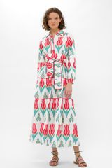 Tie Waist Shirt Dress Maxi- Sumba Red | Oliphant Design