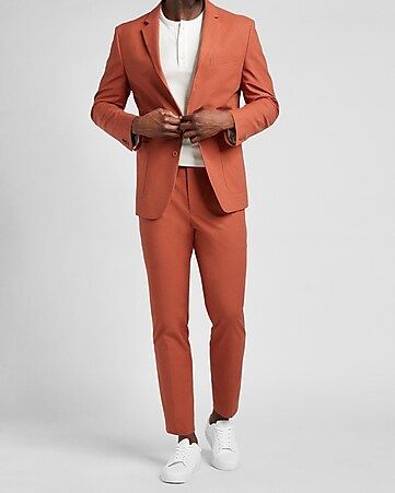 Extra Slim Solid Rust Chambray Pleated Suit | Express