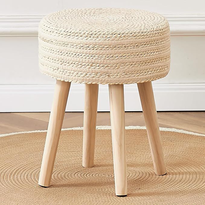 Cpintltr Round Ottoman Footstool Natural Seagrass Foot Stool Pouf Ottomans with Solid Wood Legs H... | Amazon (US)