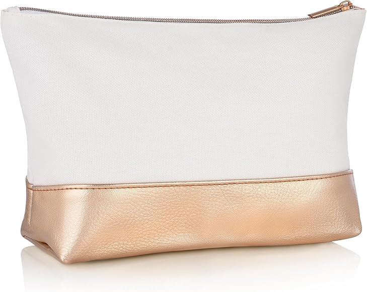 Makeup Bag Travel Cosmetic Bag - Canvas Make Up Bags for Women Girl Teen Bridesmaids Gifts - Rose... | Amazon (US)