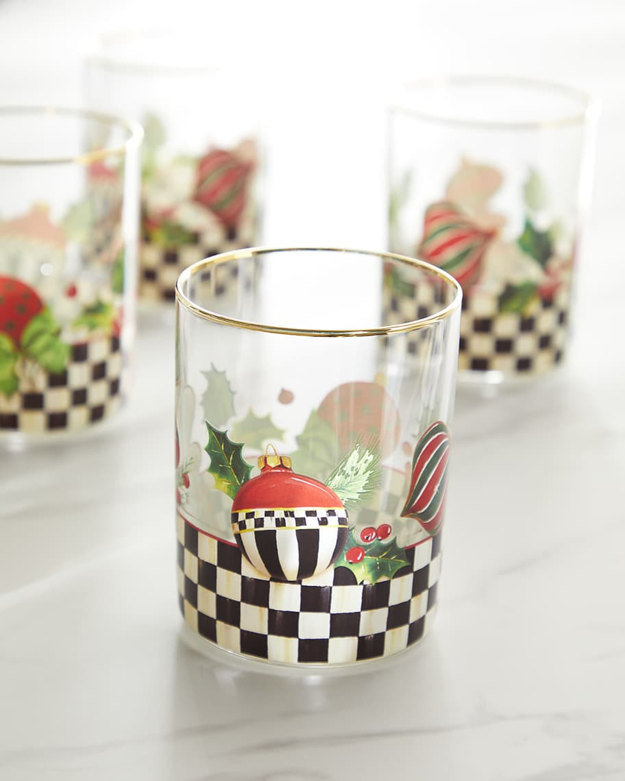 MacKenzie-Childs Deck the Halls Glass Tumblers, Set of 4 | Neiman Marcus