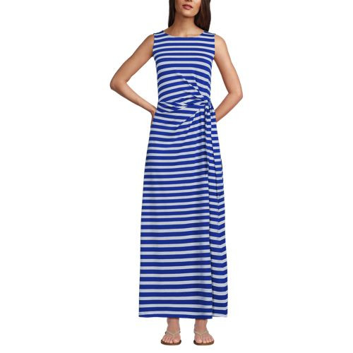 Women's Petite Cotton Modal Sleeveless Tie Waist Maxi Dress - Lands' End - Blue - L | Lands' End (US)