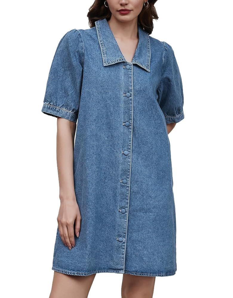Kedera Women Summer Button Down Puff Short Sleeve Denim Sailor Dress 2025 Trendy Casual Collared ... | Amazon (US)