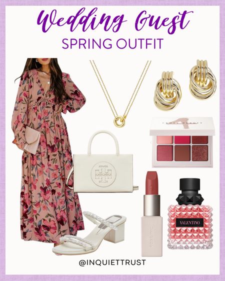 Make sure to elevate your wedding guest style with this stunning maxi long sleeve dress paired with chic white sandals and a matching handbag!
#springfashion #outfitinspo #capsulewardrobe #floraldress

#LTKstyletip #LTKSeasonal #LTKbeauty