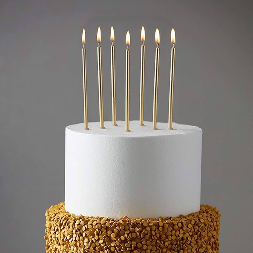24 Count Party Long Thin Cake Candles Metallic Birthday Candles in Holders for Birthday Cakes Cup... | Amazon (US)