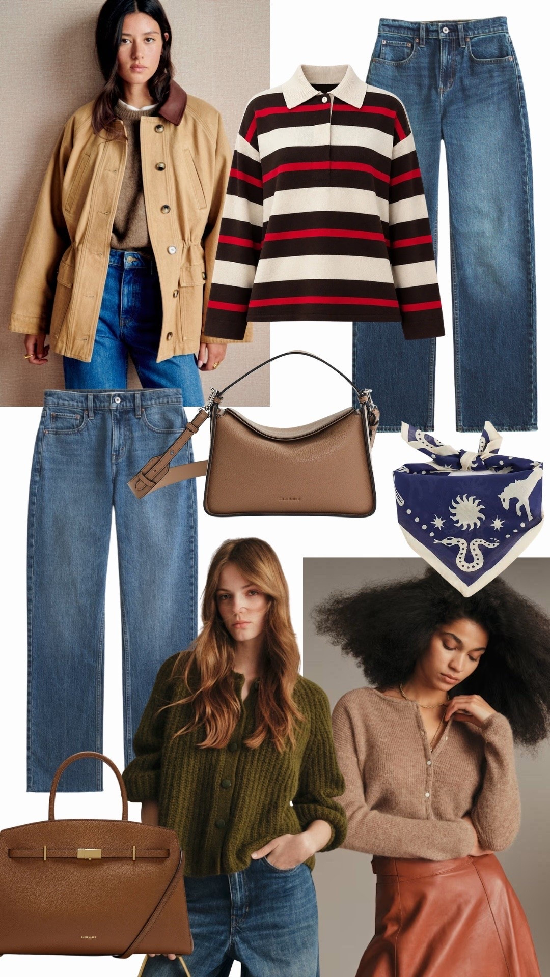 Your most loved for the last week of September 🍂 straight leg jeans, barn jackets, cosy knit cardigans and stripes, neck scarves and brown tan bags, beige bag is from The Horse

#LTKFashionMonth #LTKautumn #LTKjeans
