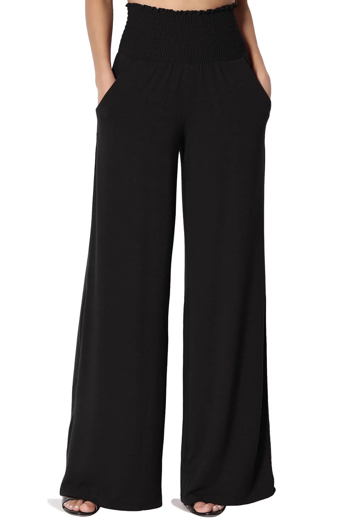 TheMogan Women's PLUS High Rise Smocked Elastic Waist Pull On Wide Leg Lounge Pants - Walmart.com | Walmart (US)