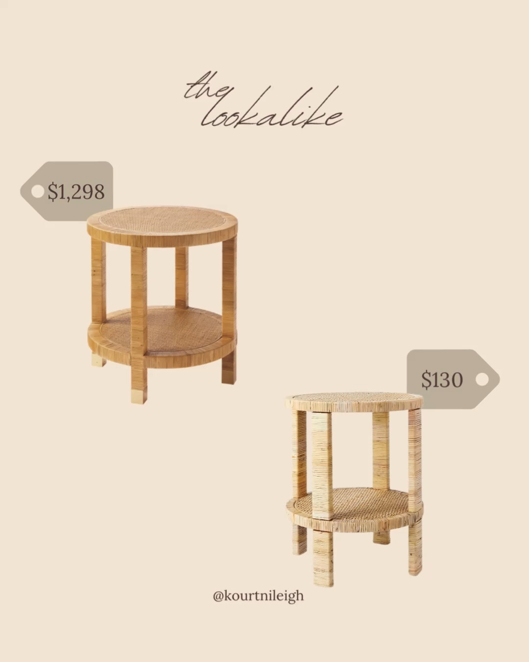 The Lookalike! I found an almost identical Round Rattan Wrapped Accent Table for a fraction of the cost for the high end brand! 

#LTKSeasonal #LTKhome #LTKFind