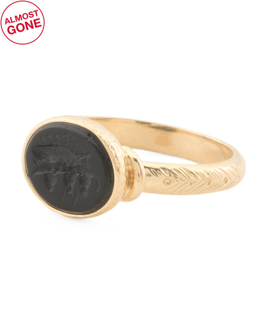Made In Italy 18kt Gold Plated Black Roman Battleship Ring | TJ Maxx