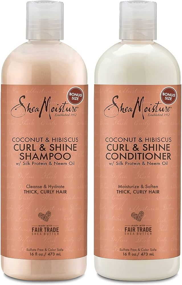 SheaMoisture Shampoo and Conditioner Set, Coconut & Hibiscus Curl & Shine, Curly Hair Products wi... | Amazon (US)