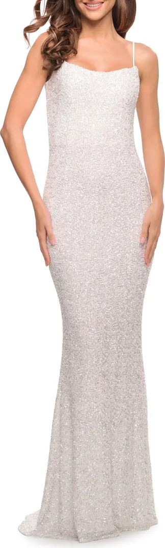 La Femme Lovely Long Soft Sequin Dress with Scoop Neck | Nordstrom | Nordstrom