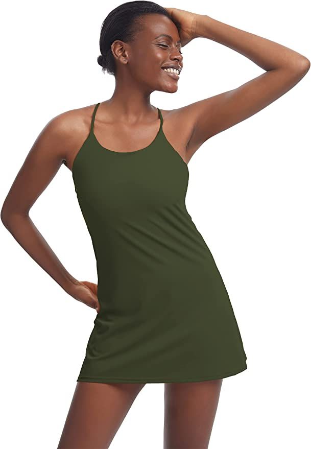 Amazon.com: Women's Tennis Dress, Workout Golf Dress Built-in with Bra & Shorts Pocket Sleeveless... | Amazon (US)