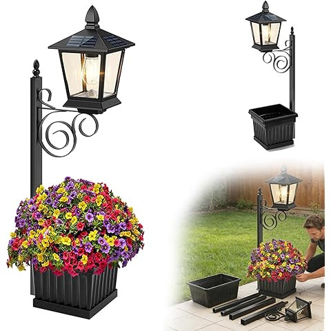 BIBIFACTORY Solar Lamp Post with Planter, 2-in-1 Solar Post Light with Integrated Planter Box, Il... | Amazon (US)