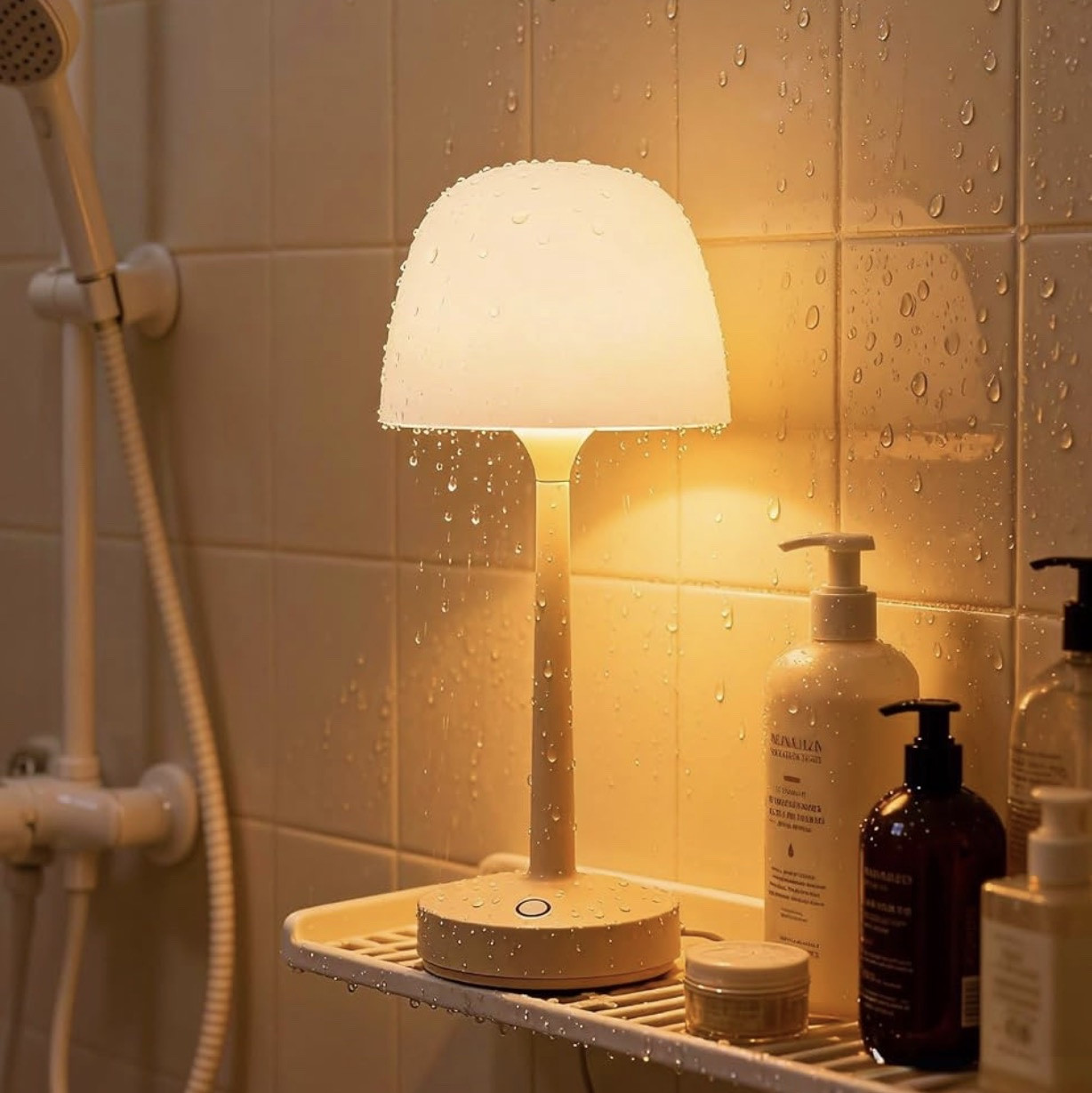 Waterproof shower lamp

Waterproof Shower Lamp, Spa-Like Bathroom Light, Rechargeable Cordless Lamp with Touch & Remote Control, 16 Color Ocean Wave Projector, Shower Light for Inside Shower & Bathtub