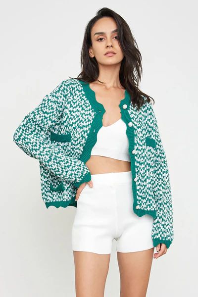 Mirabelle Forest Green Button-Up Cardigan | J.ING