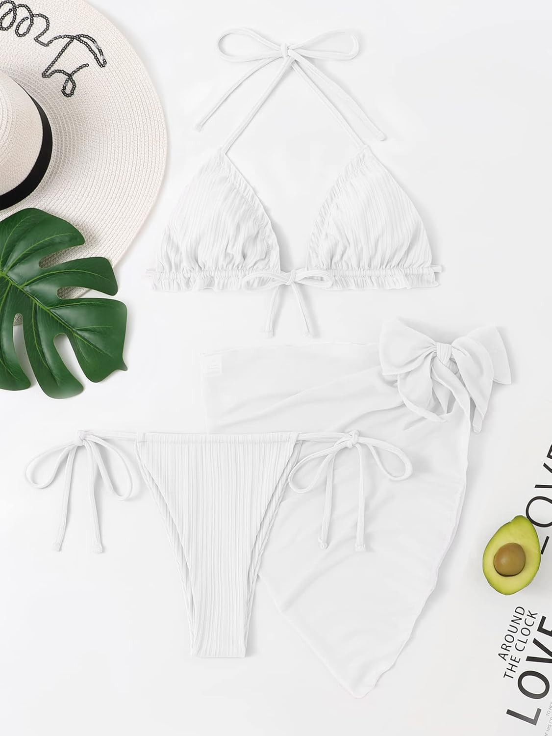 SOLY HUX Women's 3 Piece Swimsuits Triangle Bikini Set Bathing Suits with Mesh Cover Up Beach Ski... | Amazon (US)