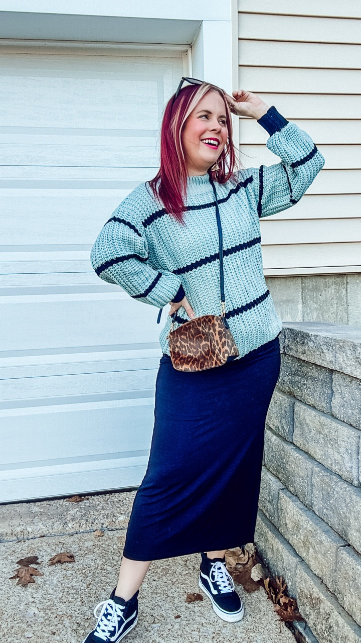 Sweater - medium - Amazon 
Skirt - medium - old navy
Shoes - vans
Bag - Walmart
Bra - medium - soma 
Sunglasses - target 
Earrings - Maurice’s 

#LTKootd #LTKSpringSale #LTKSeasonal