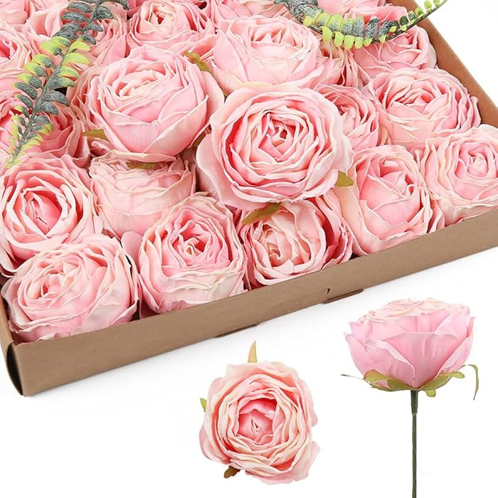 IPOPU Pink Flowers Silk Rose Heads 25PCS Fake Roses Artificial Flowers Real Touch for Wall Decora... | Amazon (US)