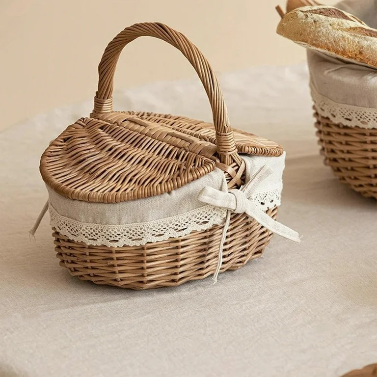 Rattan Picnic For Food Storage Handwoven Natural Lunch Hamper With Lid Perfect For Outdoor Dining... | Walmart (US)