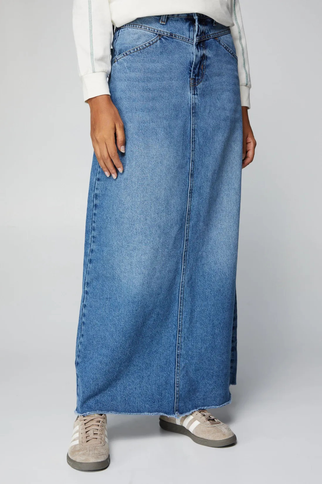 Denim Frayed Hem Maxi Skirt | Nasty Gal US