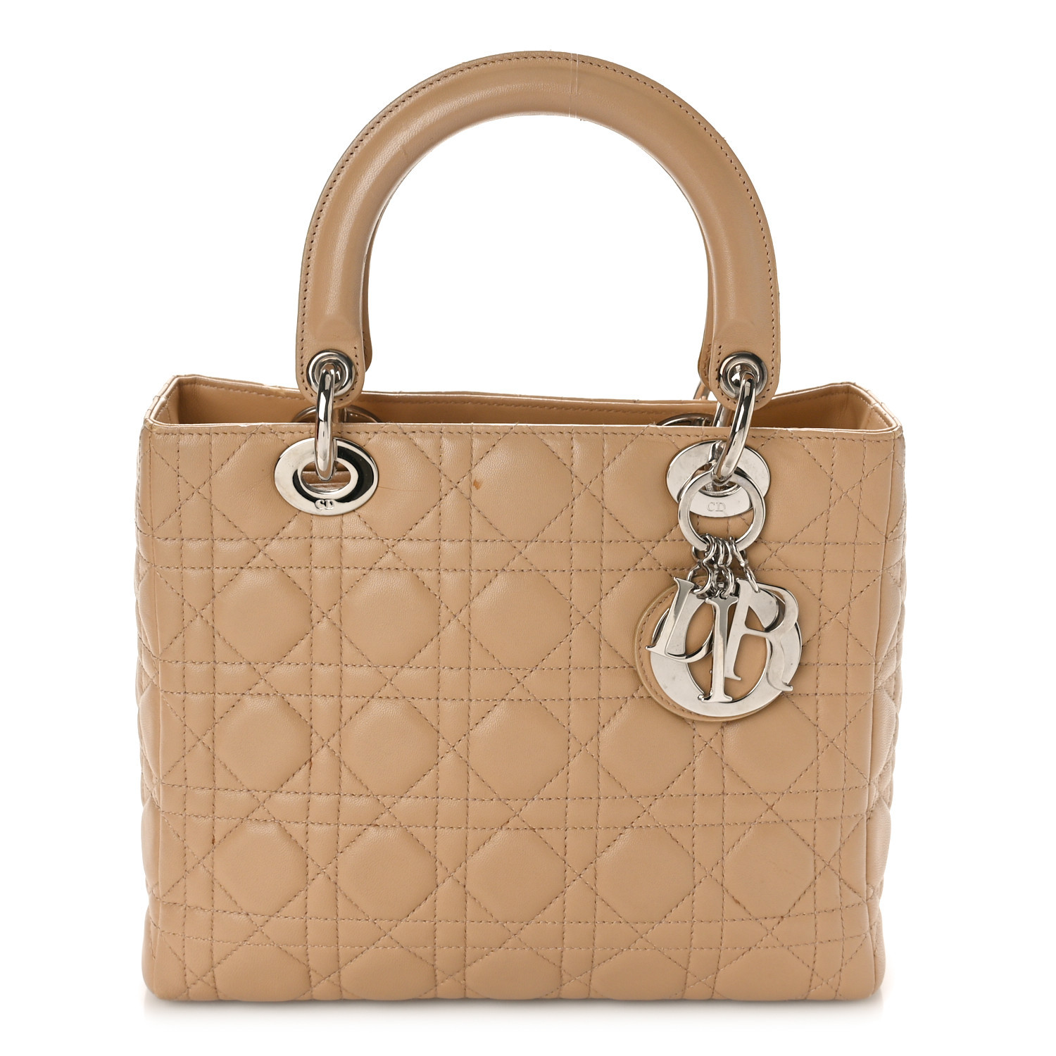 Lambskin Cannage Medium Lady Dior Beige | FASHIONPHILE (US)