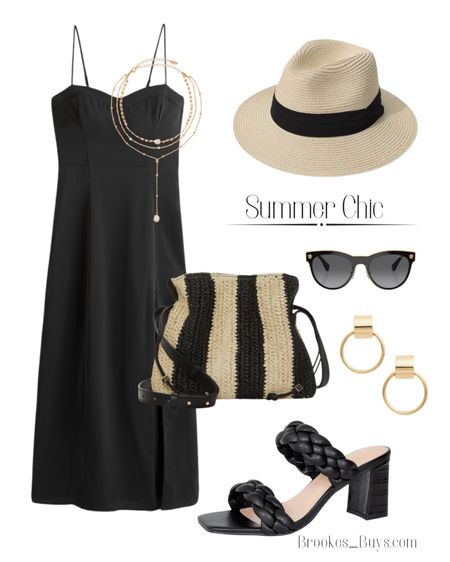 This black midi dress can be worn casual or dressed up. I love this straw bag and hat. Add your favorite sandal. #summerdress #summerfashion #sandals 


#LTKShoeCrush #LTKItBag #LTKU