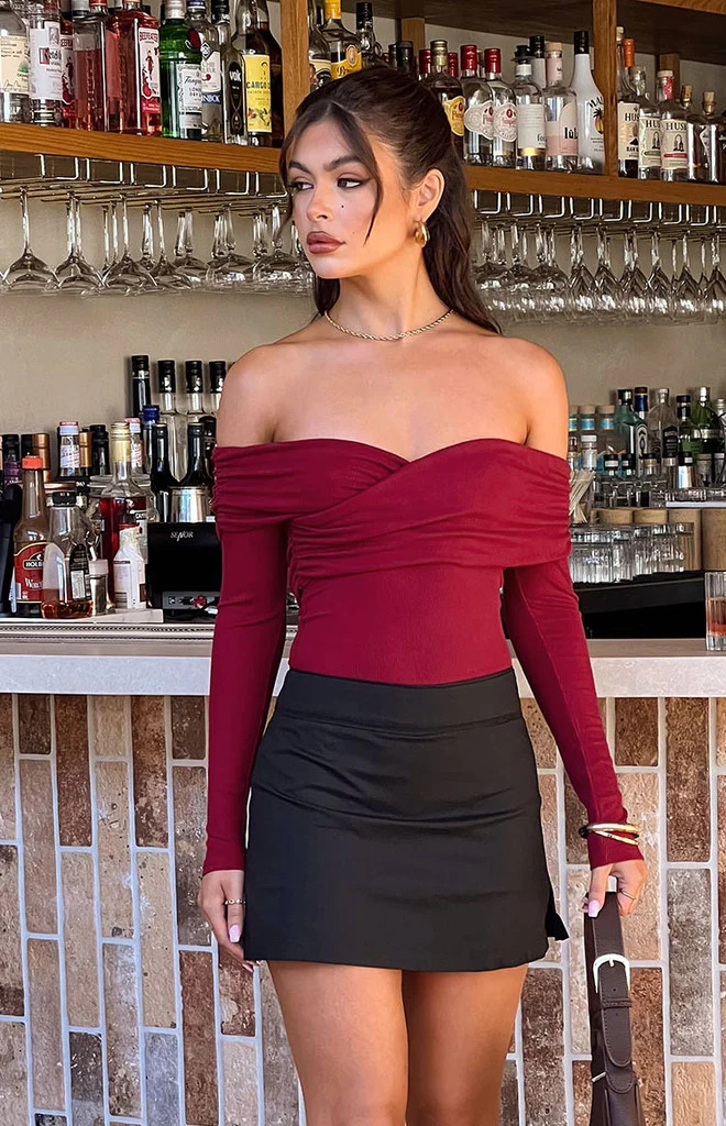 Ari Red Off Shoulder Bodysuit | Beginning Boutique (AU)