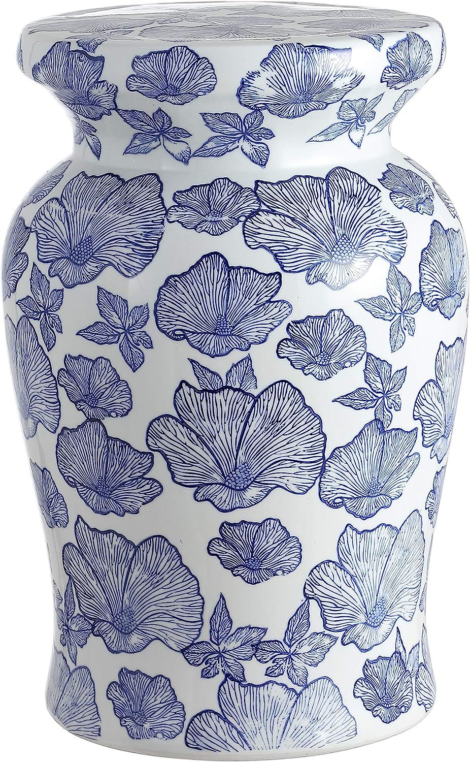 Jonathan Y TBL1018A Poppies 17.7" Ceramic Garden Stool, White/Blue | Amazon (US)