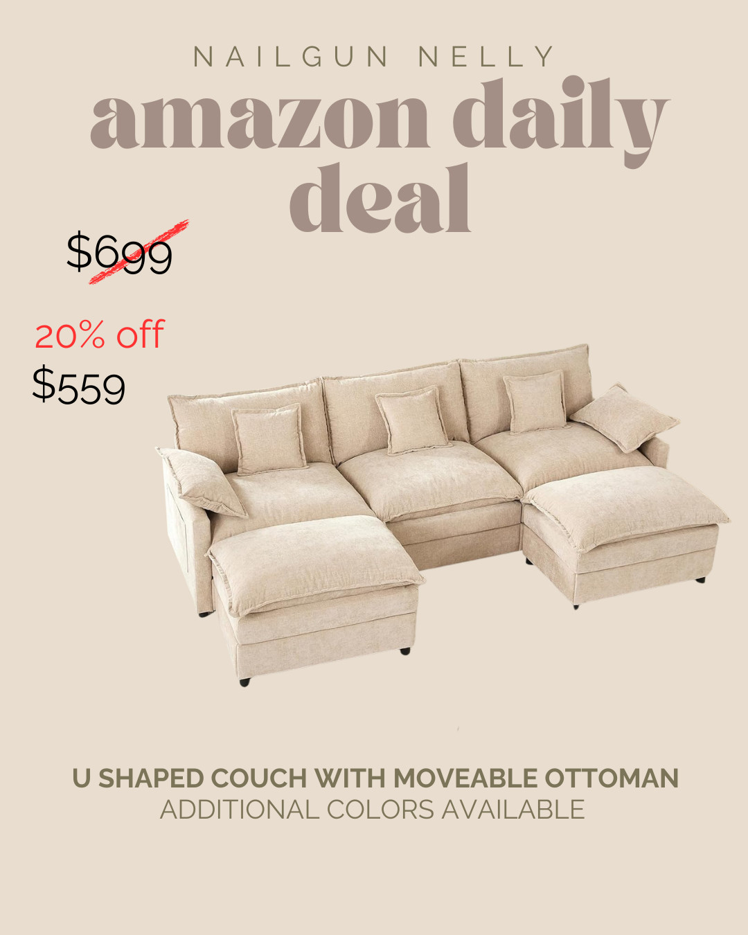Amazon Daily Deal! 

 U Shaped Couch with Moveable Ottoman
Additional colors available 

 #LTKHome #LTKSaleAlert #LTKFamily