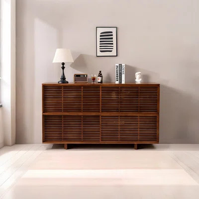 Sleek Mid-Century Modern Brown Solid Wood Sideboard | Wayfair North America