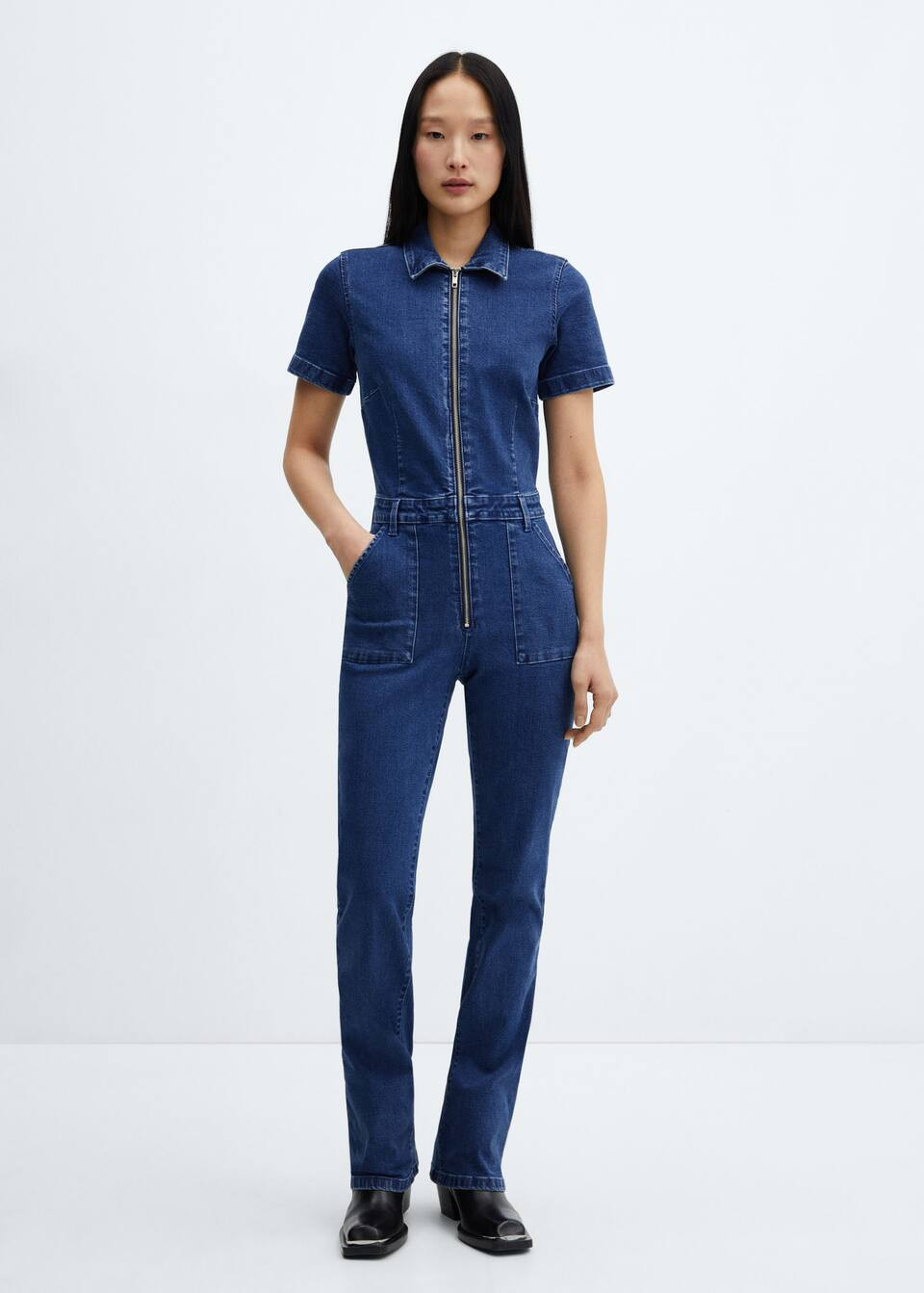 Denim jumpsuit with zipper -  Women | Mango USA | MANGO (US)